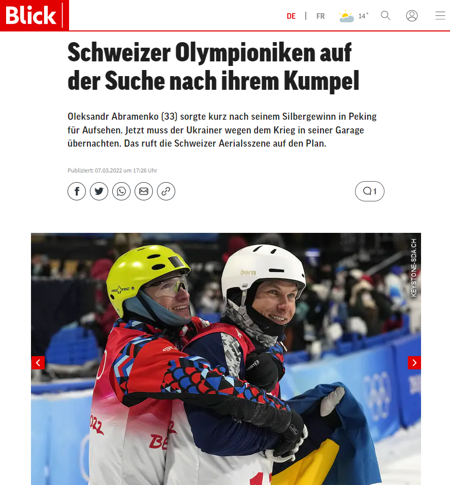 Blick Artikel: "Schweizer Olympioniken auf der Suche nach ihrem Kumpel"
